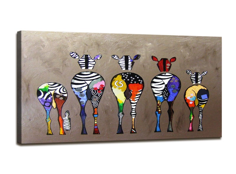 DZL Art D72550 Canvas Prints Wall Art Paintings Animal Painting Five Colorful Zebra Modern Art Stretched Ready To Hang for Living Room Bedroom Decoration - Image 1